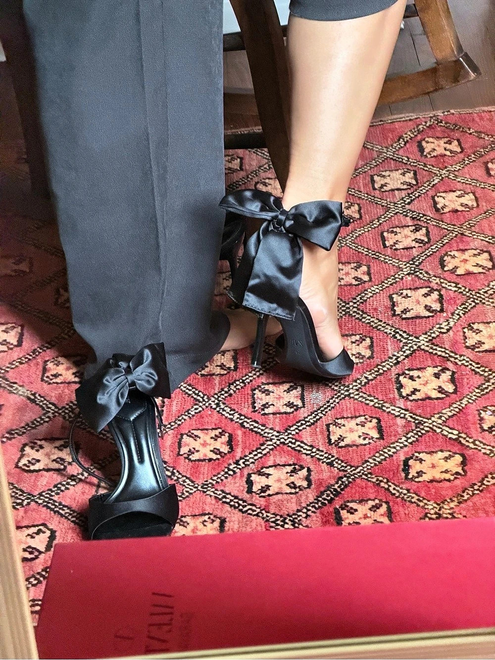 Black Satin Bow Stiletto Heels